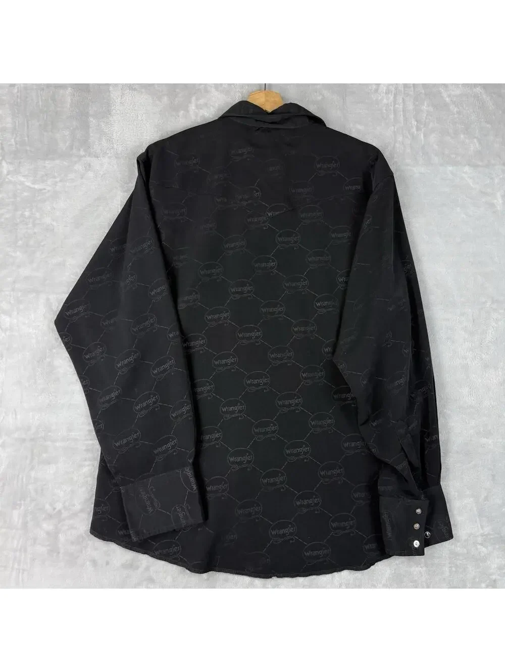 VTG Wrangler Western Preal Snap Shirt Men XL Black Multi Logo Print Cowboy Rodeo - Picture 3 of 9